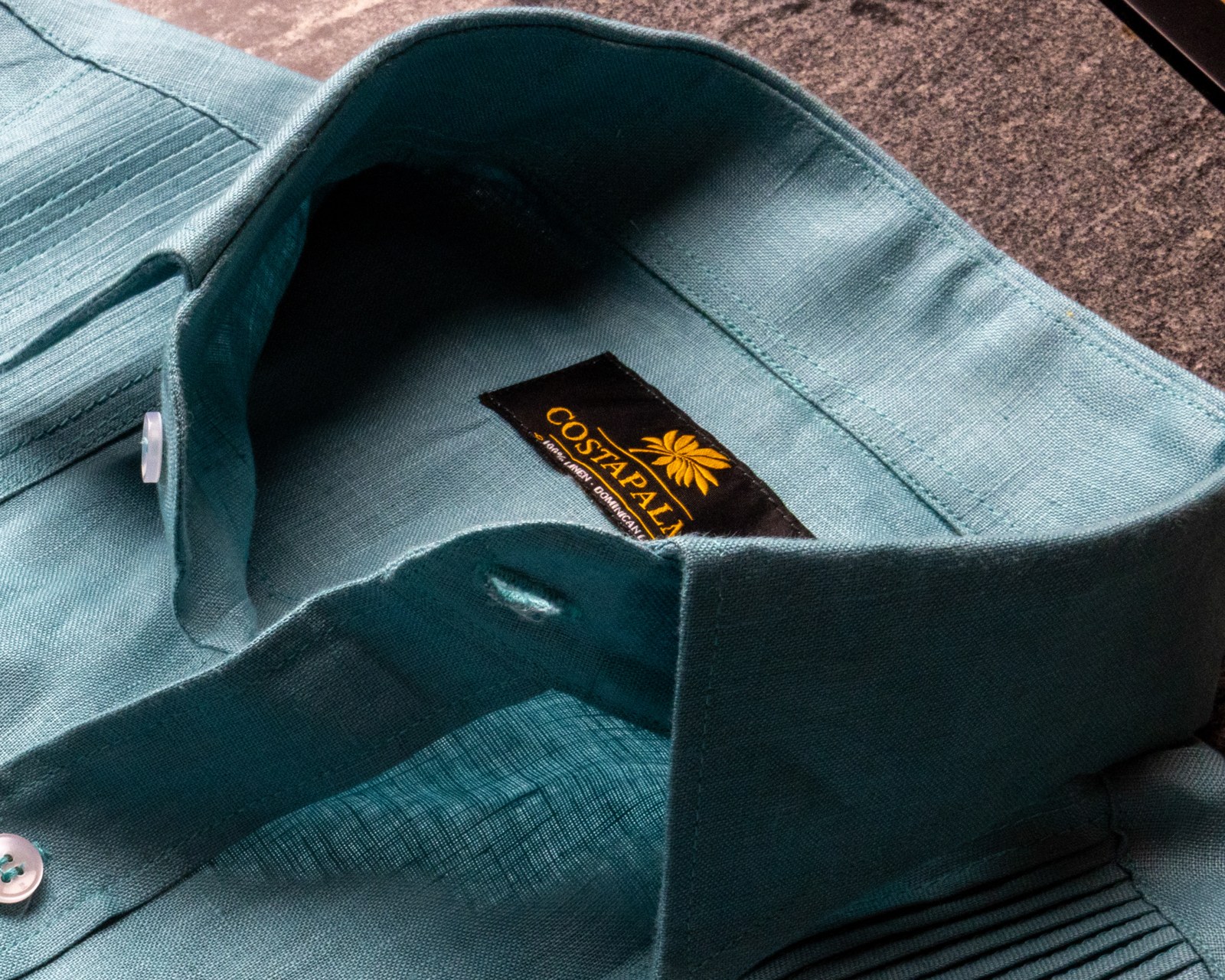 Teal linen, point collar